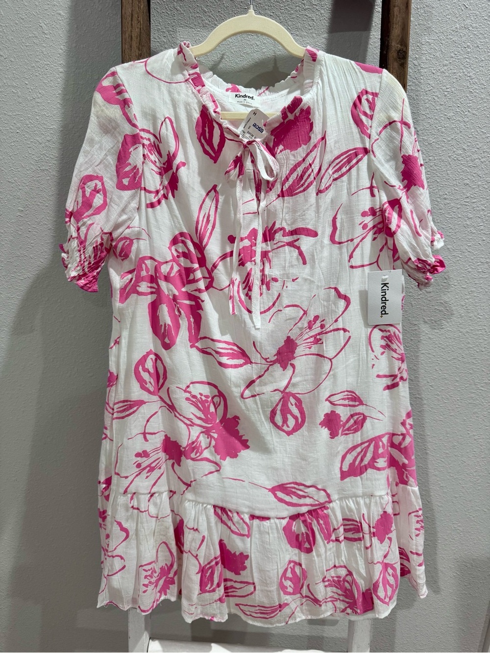 Kindred White Dress with Fuchsia Floral Print: Medium